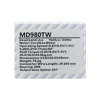 Servomoteur MY Servo MD980TW 7.4V 44kg à couple élevé, moteur sans noyau, engrenages métalliques, servomoteurs résistants aux chocs pour véhicules aériens sans pilote et jouets