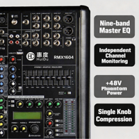 Console de mixage audio DJ 12 canaux RMX1204 avec Bluetooth, USB, 256 effets DSP, alimentation fantôme 48V, mixeur professionnel pour scène
