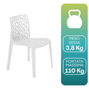 Sedie in Polipropilene Bianco con Motivo a Ragnatela, Perforate e Impilabili, per Uso Interno ed Esterno - Product Image 5