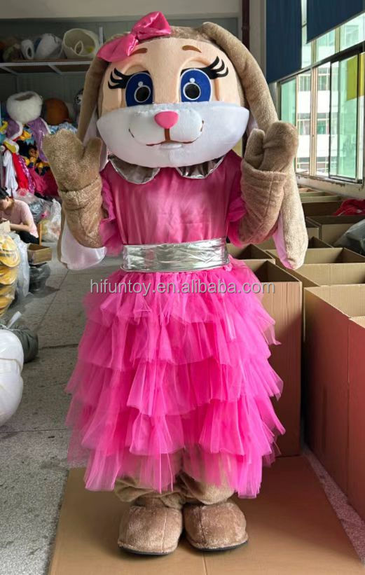 green dress pink bunny ears Brown Rabbit Mascot Costume – Adult Birthday Wedding Role Play Outfit, Halloween Rave Party Suit 24/02/25