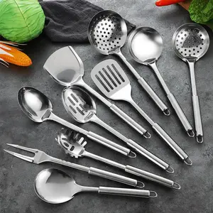 Set di utensili da cucina in acciaio inox con Logo personalizzato ristorante utensili da cucina con mestolo