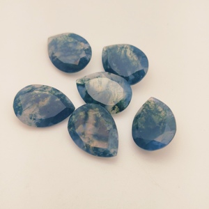 Agate mousse naturelle, taille poire, polie, couleur vert clair, effet de jeu de couleurs, pierres précieuses calibrées en vrac pour la fabrication de bijoux, 7x10mm, lot de 10 pièces - Product Image 1