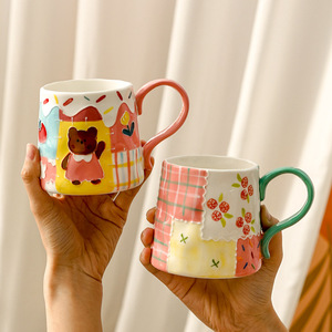 Mug en céramique sous glaçure, style rétro, mignon, pour filles, tasse à eau, petit-déjeuner, design esthétique unique, vente en gros - Product Image 3