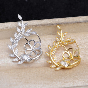 Base de Plata 925 para Joyería DIY, Accesorios JG5897, Base Vacía con Forma de Espiga de Trigo y Hoja de Camuflaje para Fabricación de Joyas - Product Image 1