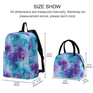 Low Moq Blue Watercolor Nylon Student Backpack Custom Design 2-Piece Kids School Bags <b>Sets</b> with <b>Lunch</b> Bag <b>Set</b> for Children - Product Image 4