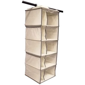 Organizador de tela no tejida para colgar en el armario, plegable, con 5 estantes y 5 bolsillos laterales. - Product Image 3