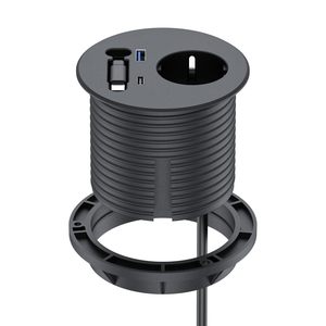 Enchufe Empotrado Estándar Europeo para Muebles, Retráctil, con Cable USB-C PD de 20W y Puertos USB, Toma de Corriente Redonda para Escritorio - Product Image 1