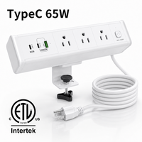 מפצל חשמל שולחני עם תפס שולחן, 65W, Type C, 3 שקעי AC, טעינה מהירה USB, שקע חשמל להרכבה על שולחן