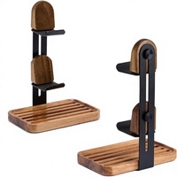 Support de manette de jeu en bois 2-en-1 réglable à 2 niveaux, type sur pied pour PS/Xbox/Switch/Nintendo |   Noir