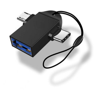 Adaptador USB 3.0 a Micro USB Tipo C 2 en 1, Convertidor OTG con Cordón Negro - Product Image 1