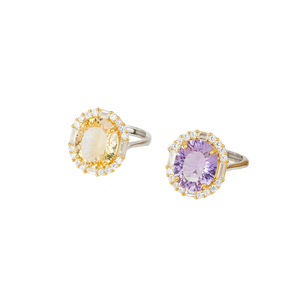 Vintage Gold Plated Cocktail <b>Ring</b> With Blue Crystal And <b>Green</b> Gemstones Pave Setting Women's Party Jewelry - Product Image 1