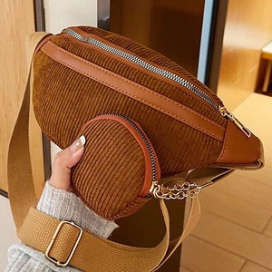 Riñonera Clásica Minimalista <span class=keywords><strong>de</strong></span> Pana <span class=keywords><strong>de</strong></span> Color Sólido, Bolso <span class=keywords><strong>de</strong></span> Pecho Retro Casual Deportivo con Mini Monedero Desmontable - Product Image 3