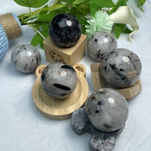 כדורי קוורץ טורמלין שחור מלוטש כדור קריסטל טבעי כדור מדיטציה לקישוט הבית - Product Image 2