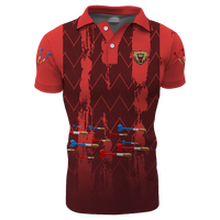 Hochwertige Dart-Poloshirts im Großhandel, cooles Dart-Muster mit Flammenmotiv, Sporttrikot mit Tasche