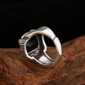 Anello Aperto in <span class=keywords><strong>Argento</strong></span> Sterling <span class=keywords><strong>925</strong></span> con Agata Acanthus, Stile Boho Thai, Ossidato, Vintage, Unisex, Ipoallergenico, Anti-ossidazione - Product Image 5
