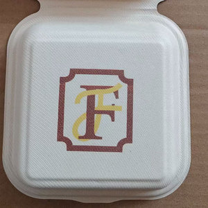 พิมพ์โลโก้ตามสั่ง พิมพ์ลาย กล่องแฮมเบอร์เกอร์มาตรฐานขนาด 6 นิ้ว ภาชนะบรรจุจากเยื่อชานอ้อย ภาชนะใช้แล้วทิ้ง - Product Image 1