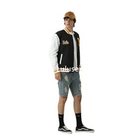 Veste de baseball varsity noire de haute qualité pour homme, coupe décontractée, coupe-vent, éco-responsable, finition soignée