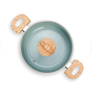 Vente flash - Ensemble de casseroles et poêles en céramique moderne avec revêtement en marbre et poignées en bois doux au toucher - Ensemble de 9 pièces en aluminium - Product Image 6