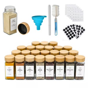 Ensemble de 24 pots à épices carrés <span class=keywords><strong>en</strong></span> <span class=keywords><strong>verre</strong></span> de qualité supérieure <span class=keywords><strong>avec</strong></span> étiquettes imperméables, couvercles à rabat, emballage <span class=keywords><strong>en</strong></span> carton écologique de qualité alimentaire - Product Image 4