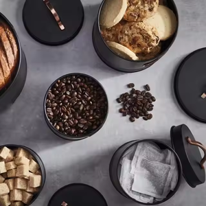 5 Pcs Thực Phẩm Lưu Trữ Lọ Kim Loại Màu Đen Nhà Bếp Bánh Mì Bin Hộp <span class=keywords><strong>Container</strong></span> Biscuit Trà Cà Phê Đường Tin Canister Set - Product Image 6