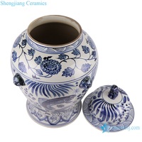 RZKY37 Vase en porcelaine bleu et blanc dynastie Yuan Jingdezhen peint à la main motif de poisson Lion pots de gingembre en céramique à couvercle