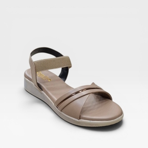 Stylish Women Beige Wedge Heel <b>Sandals</b> Elegant Cross Strap Slip On Design Soft Cushion Lightweight Open Toe Casual Shoes - Product Image 5