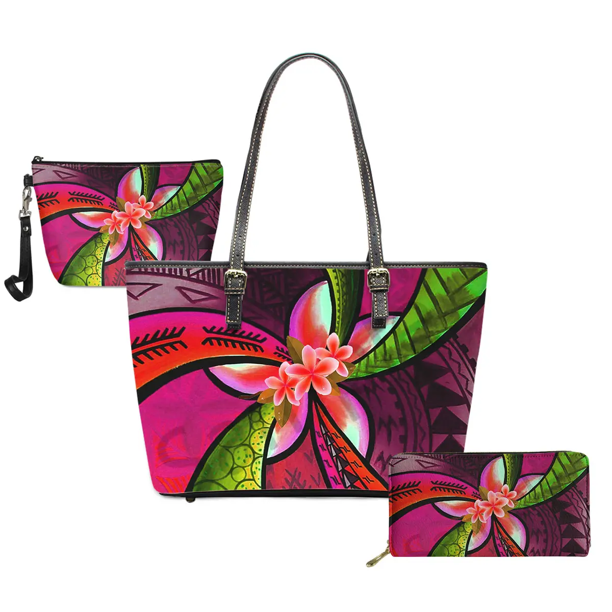 Hawaii Floral Tribal Polynesian Printed Hot Selling Purses And Handbags Sets Cosmetic Bag Customized Bags Women Handbags Luxury