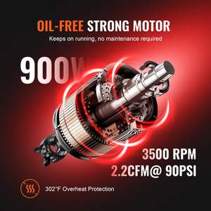 ปั๊มลม4.8แกลลอน900วัตต์2.2 CFM @ 90PSI น้ำมันที่เงียบเป็นพิเศษความจุ4.8แกลลอน - Product Image 2