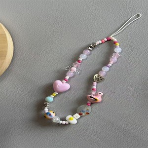 Handmade Cute Cartoon Bear Wrist Beads Portable Nylon Lanyard with Short Chain for Mobile Phone Other Lanyards Available