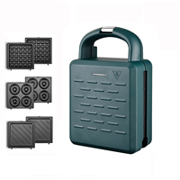 Mini gaufrier électrique 3-en-1 noir avec protection contre la surchauffe et thermostat réglable pour usage domestique