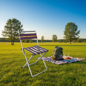 Sedia pieghevole con Design colorato a righe per esterni e interni-sedia pieghevole in metallo portatile resistente - Product Image 2