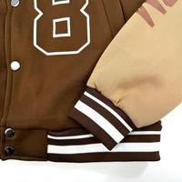 Blouson universitaire marron pour homme à prix réduit, personnalisable avec nom, patch kaki et lettres brodées, style baseball et aviateur, vente en gros
