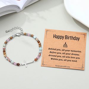 Natural Stone Beaded Cross Bracelet for Women Adjustable Wave Bracelet Christian <strong>Gifts</strong> for Women Birthday Christmas Easter - Product Image 2