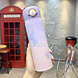 Bouteille d'eau portable pour étudiants Seaygift, motif de dessin animé mignon, bouteille d'eau en métal thermos avec couvercle à ressort, dégradé créatif, sirène - Product Image 4