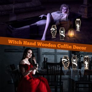 3-Piece Gothic Home Decor <strong>Witch</strong> Hand Wooden Coffin <strong>Sign</strong>, Spooky Hands Stars Hearts Table Desk Decor - Product Image 4