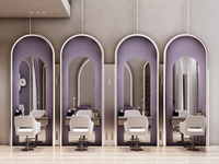 Service de design d'intérieur pour salon de coiffure et de beauté, présentoir vertical personnalisé et vitrine à contour ondulé, aménagement de boutique