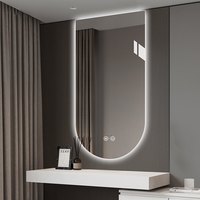 Cermin LED Kamar Mandi Pintar Bergaya Prancis dengan Lampu Sentuh, Bingkai Logam, Terpasang di Dinding, untuk Hotel dan Rumah