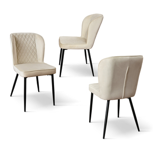 Juego de 4 sillas Simona con tapicería de terciopelo beige y patas de metal para comedor interior - Product Image 2