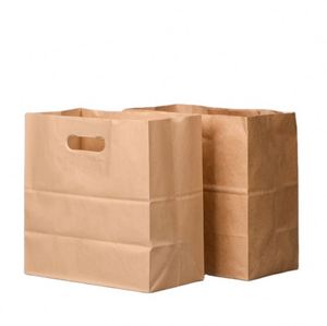 Sacs en papier kraft kaki faits à la main automatiques pour l'emballage des restaurants, sacs en papier personnalisés pour la vente à emporter de nourriture - Product Image 1