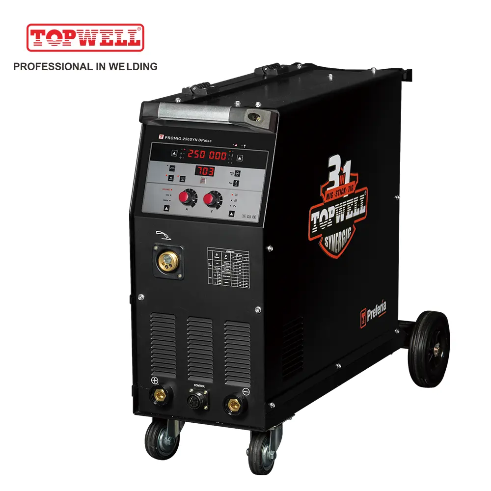 Topwell Multifunctional 3 in1 inverter mig mma welding machine Mig 250 Soldador double pulse mig welding machine promig250dp