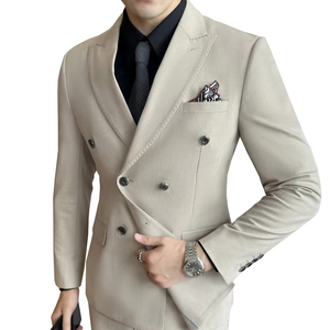 Bộ vest nam hiện đại, kiểu dáng ôm sát, ve áo khuyết, gồm 3 món, áo khoác dạ hội cổ V, trang phục vest công sở hai hàng khuy, dáng thẳng - Product Image 5