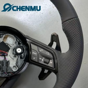 VENTE FLASH Volant sport en cuir à fond plat pour <span class=keywords><strong>Audi</strong></span> S6 S7 A4 A5 A6 A7 Q3 Q5 A3 S3 Amélioré <span class=keywords><strong>Noir</strong></span> Direct Usine Durable - Product Image 4