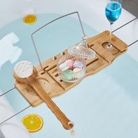 Multifunktionales Badezimmer-Aufbewahrungsregal 1 Stück Verstellbares Bambus-Badewannentablett Rutschfester Badetisch Badezimmer-Tablett zur Entspannung
