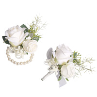 Bunga Buatan Mawar Putih Gaya Eropa untuk Korsase Pernikahan, Aksesori Pengantin Pria & Wanita, Orang Tua, Tamu, Boutonniere yang Indah