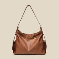 Tas Tote Selempang Bahu Tunggal Kapasitas Besar Gaya Vintage Nasional Baru dari Mifaktory, Bahan PU Solid, Cocok untuk Pantai, Dilengkapi Resleting