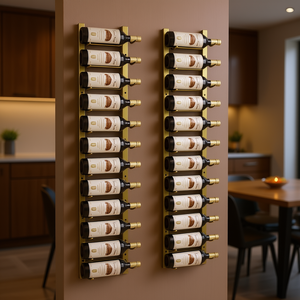 Estante de pared para 12 botellas de vino, juego de 2, acabado en hierro dorado, diseño moderno para almacenamiento de vino - Product Image 2