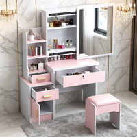 Commode moderne en MDF durable avec miroir LED amovible, tiroirs et tabouret pour salle de bain