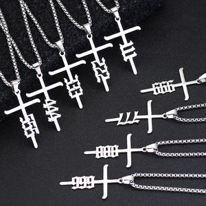 Kalung liontin salib nomor malaikat 111- 999, Kalung liontin salib angka malaikat baja tahan karat untuk pria anak laki-laki - Product Image 4