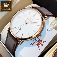 Montres Olevs Brand 5869 pour hommes, montre à quartz étanche, bracelet en cuir, avec date et calendrier, montre pour femme, montre de couple