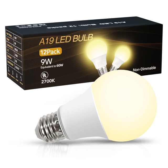 6/12/24 Pack A19 LED Bulbs PC Housing,Non-Dimmable, 60W & 100W Equivalent,2700K-5000K Selectable Color Temperature,E26 LED Bulb